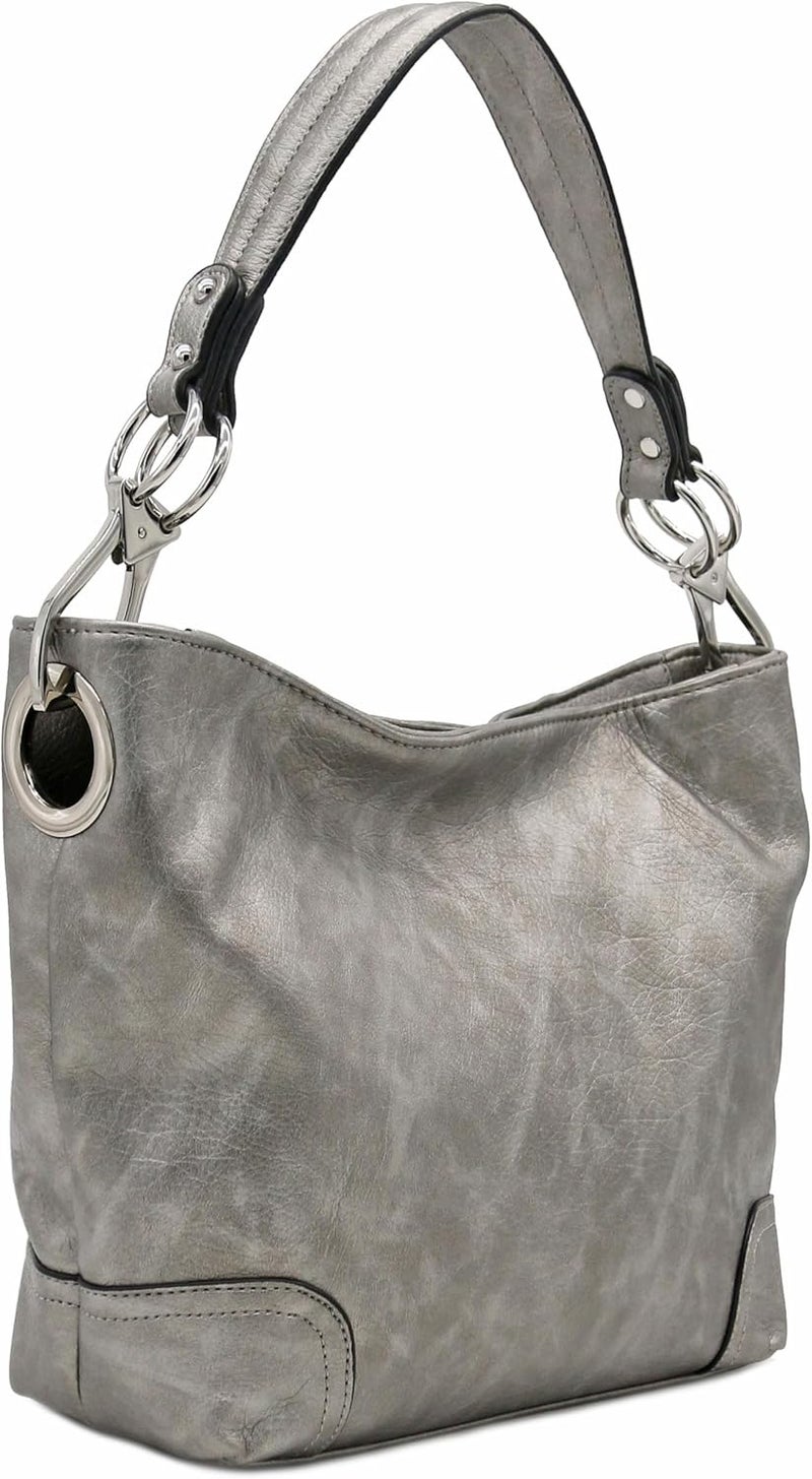 Alyssa Hobo Shoulder Bag with Big Snap Hook Hardware - Image 1